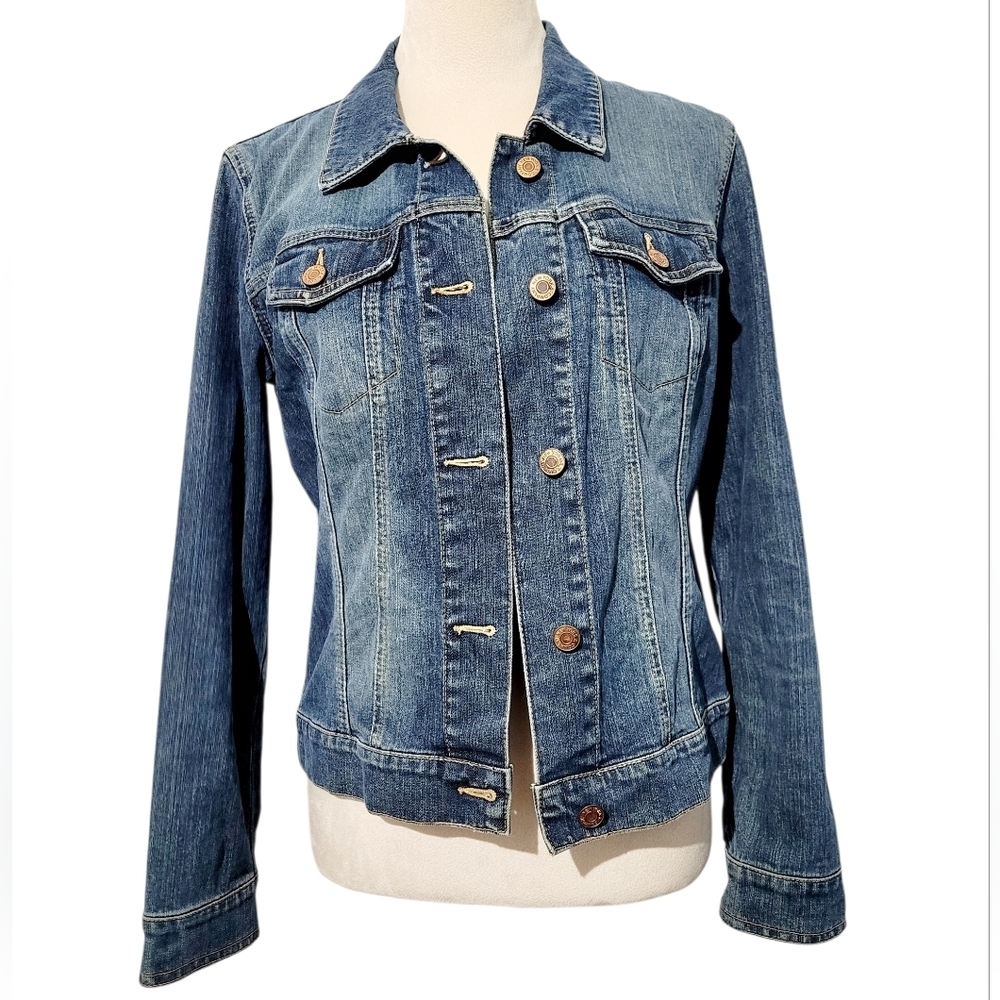 New York And Co Women’s Stretch Denim Jacket Size 4 Blue Classic Fitted Jean - Picture 14 of 14